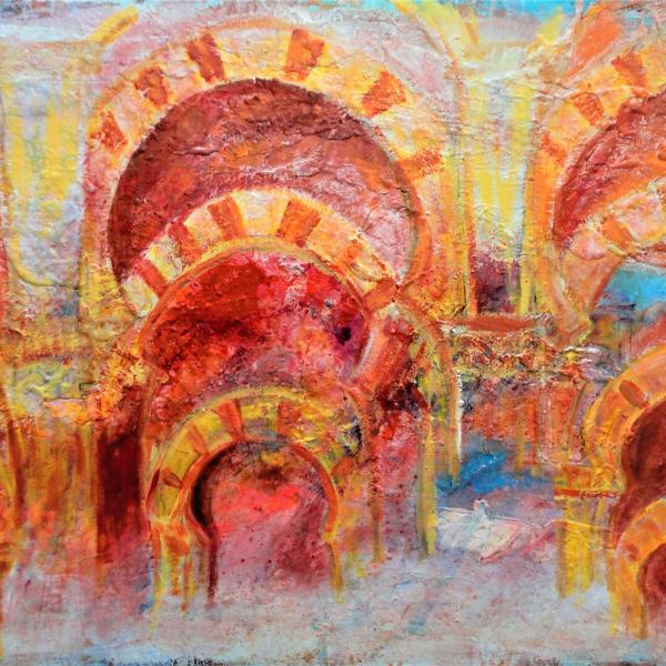 This is a semiabstract painting of an image of one of the oldest Mosques in Europe. It is done with warm colours to portrait the Mosque.