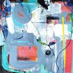 Abstract painting with a lot of different colours and organic shapes.